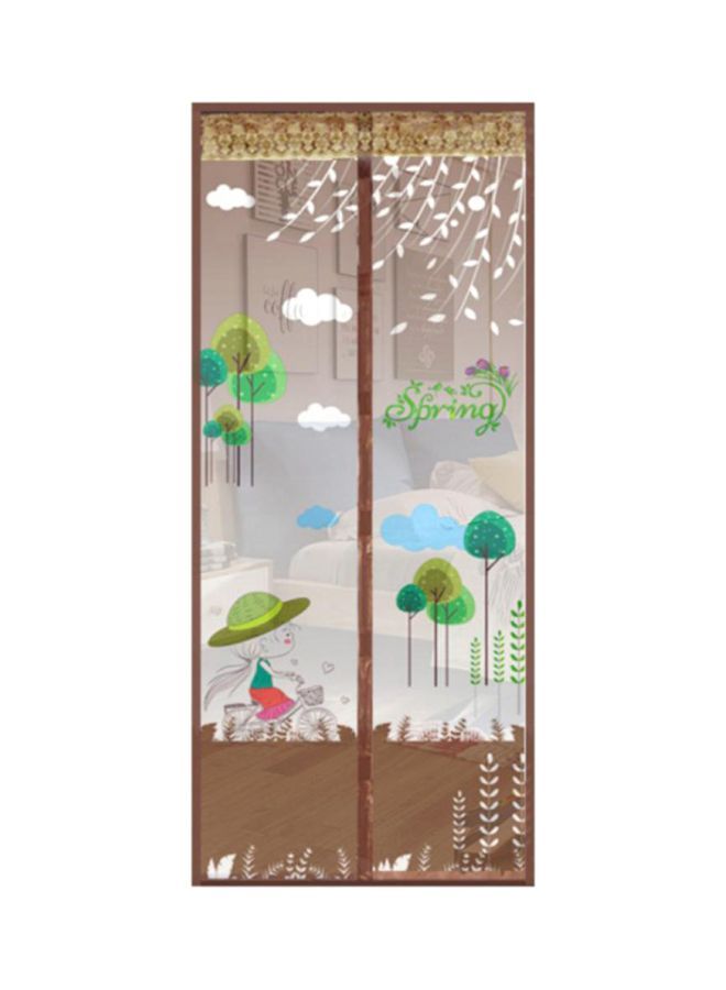 NIBEMINENT Printed Anti Mosquito Door Curtain Brown/White/Green 90x210centimeter