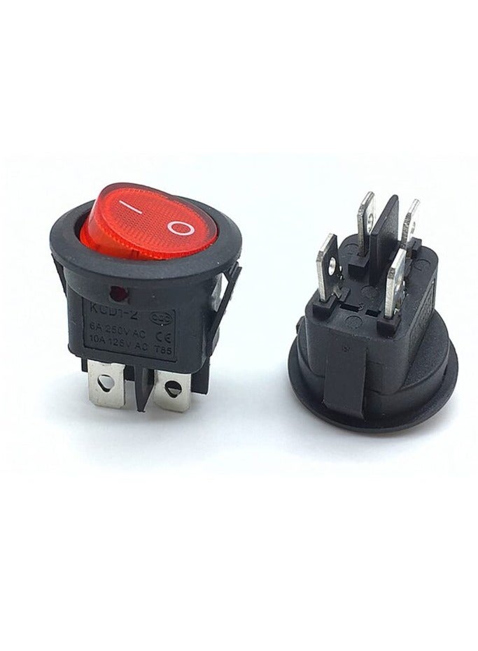 KNP KNP  KCD1-2 220V AC 4 Pin Red Round Rocker Switch is a compact and reliable switch designed for controlling electrical devices This switch features a distinctive red round rocker button for clear visibility and ease of use.  - Image 2