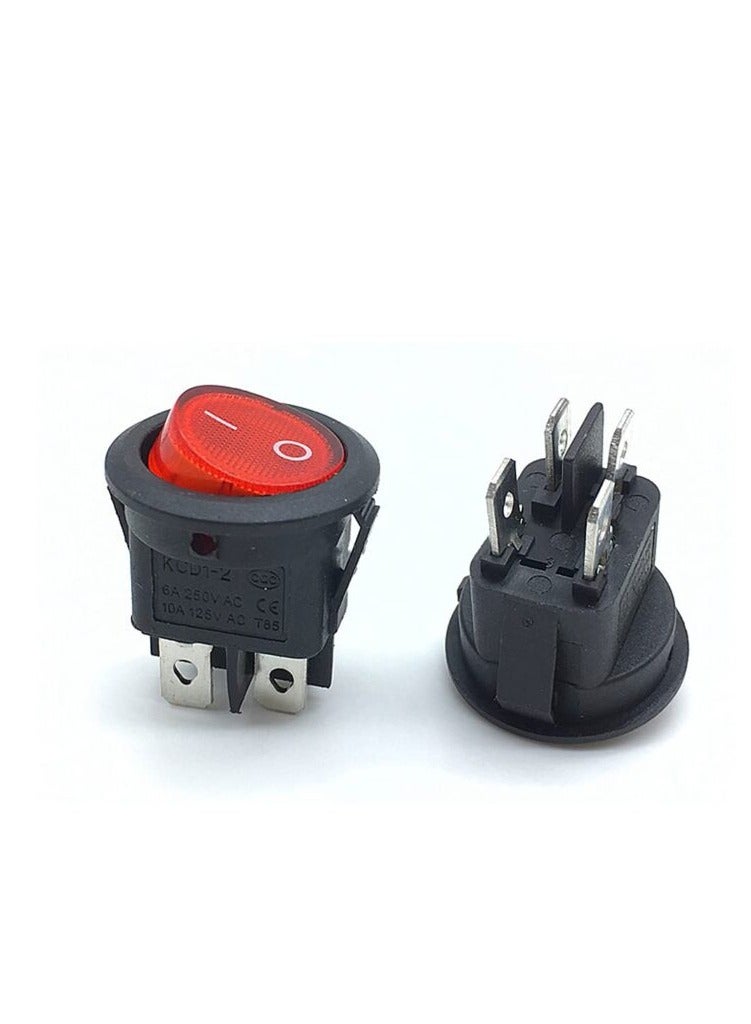 KNP KNP  KCD1-2 220V AC 4 Pin Red Round Rocker Switch is a compact and reliable switch designed for controlling electrical devices This switch features a distinctive red round rocker button for clear visibility and ease of use.  - Image 3