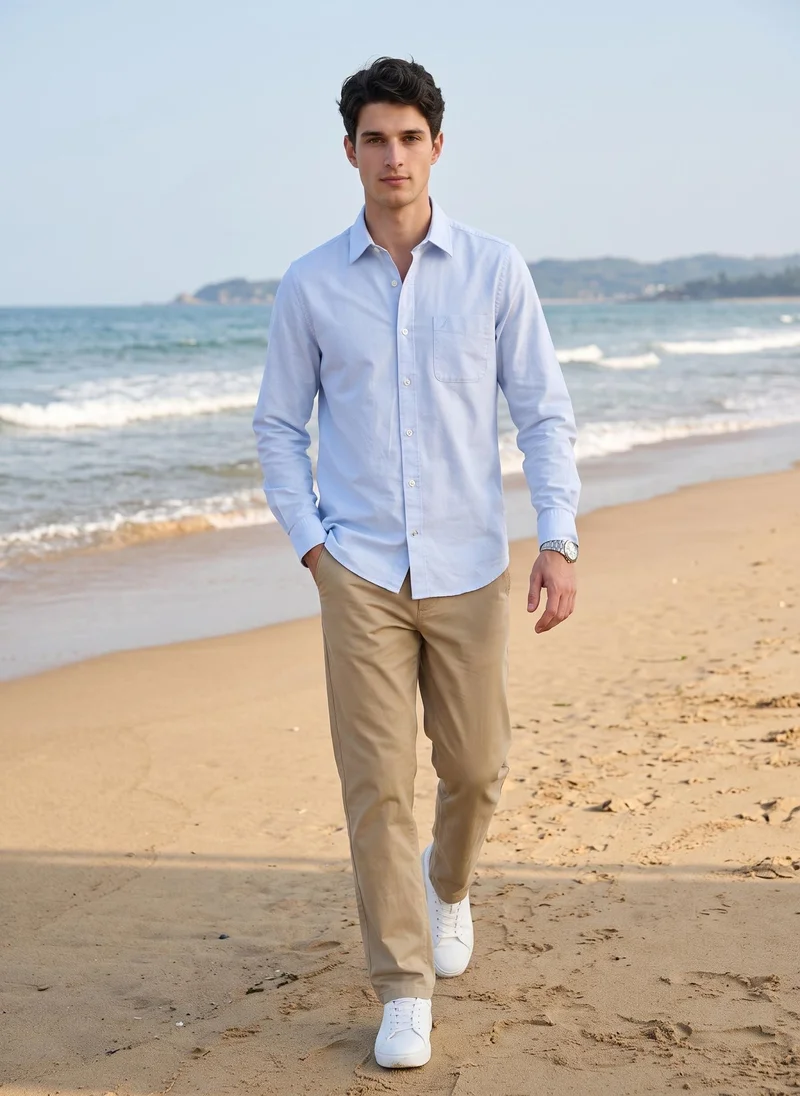 نوتيكا Men's Solid Long Sleeve Oxford Shirt