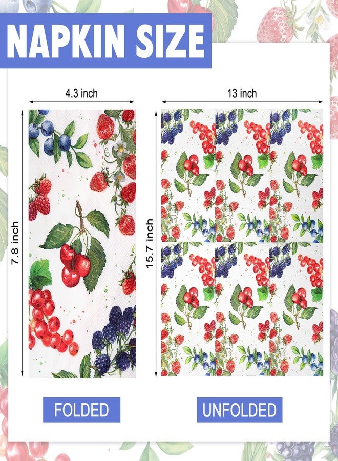 Supervitae 50 Pack Summer Fruit Paper Guest Napkins 3 Ply Disposable Summer Berry Hand Towels Fruit Decorative Paper Bathroom Napkins for Baby Shower Birthday Holiday Table Home Party Supplies - Image 2