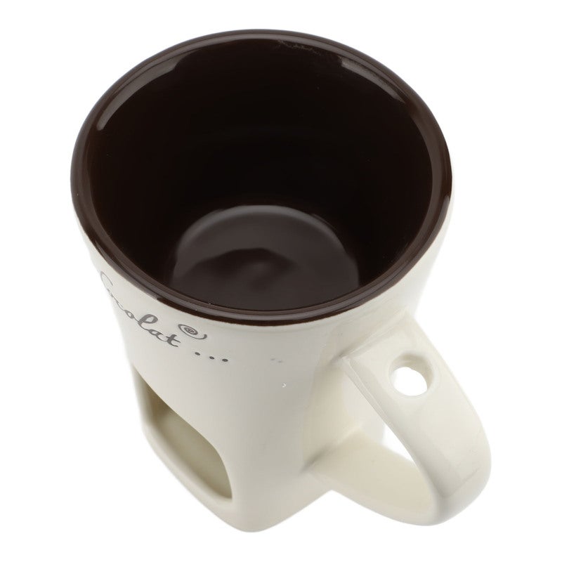 Chocolate Melting Mug: 4 Inches Top Diameter 4.7 Inches Height White Premium Ceramic Easy Cleaning Dishwasher Safe Fondue Mug - Tealight Candle Heating Stainless Steel Fork Included Dessert Fondue Pot - Image 5