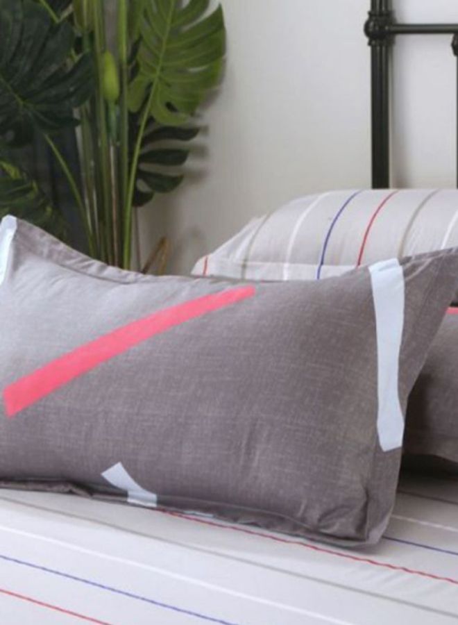 NIBEMINENT 4-Piece Striped Printed Duvet Cover Set Polyester Grey/White/Red - Image 3