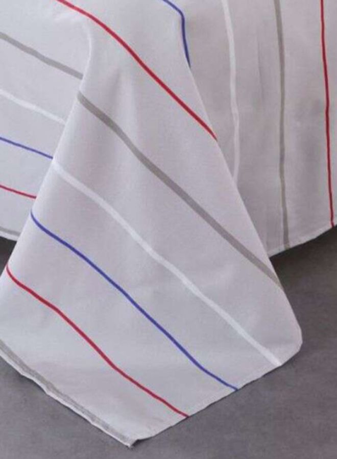 NIBEMINENT 4-Piece Striped Printed Duvet Cover Set Polyester Grey/White/Red - Image 4