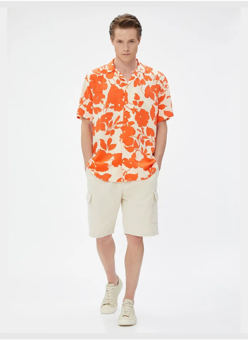 كوتون Floral Shirt Short Sleeve Lapel Neck