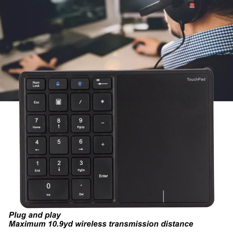 Black Wireless 2 In 1 Numeric Keypad With Touchpad 22 Keys 2 4G Bluetooth Type C Charging - Image 3