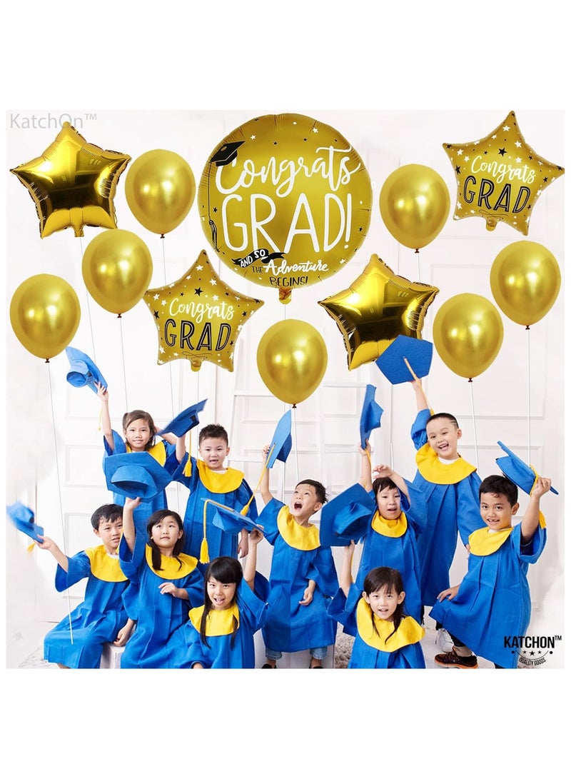 Gold Grad Balloons Pack of 12 | Round & Star Foil Balloons | Graduation Decorations Class of 2025