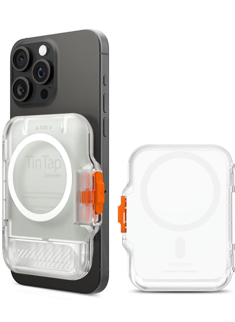 Spigen TinTap MagFit Plus Hard Shell Dual Magnet MagSafe Wallet Card Holder [7-8 Cards] for iPhone 16 Pro Max / 16 Pro / 16 Plus / 16 / iPhone 15/14/13/12 series - Frost Clear 
