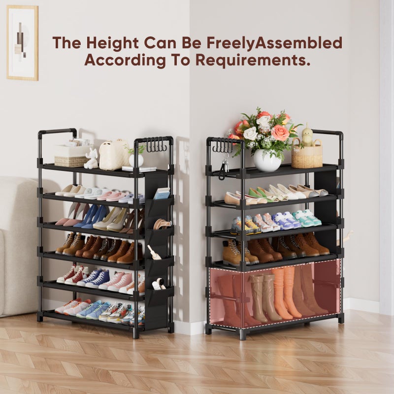 Mavivegue 6 Tier Shoe Rack for 25-30 Pairs of Shoes,Metal Shoe Rack with Hook and Side Pocket for Closet,Entryway,Hallway,Dorm (6 Tier with Hook) - Image 2