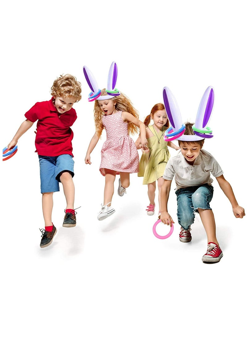 KASTWAVE 3 Pack Inflatable Bunny Easter Ring Toss Game Easter Rabbit Ears Hat with Rings Toss Funny Games Inflatable Toys Gift for Kid Family School Party Favor Indoor Outdoor Toss Game  - Image 3
