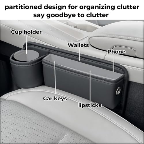 PLEW Anti-Drop Car Seat Gap Filler Organizer, Premium Leather Console Organizer, Easy Access to Phone/Keys, Universal Fit for Car SUV Truck Multi-Purpose Essentials Organizer(2PC) - Image 2