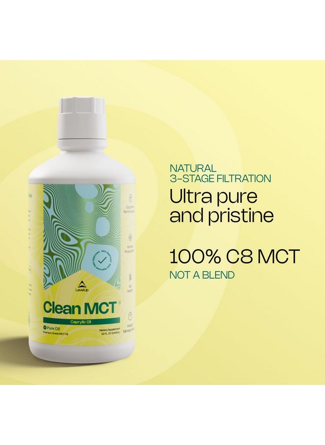 LevelUp - LevelUp Clean MCT Oil - 100% Caprylic C8 for Energy, Focus, Weight Management, Gut Health, Brain Superfuel - Keto Supplement for Ketogenic Coffee and Ketones - Non-GMO (32 oz) - Image 1