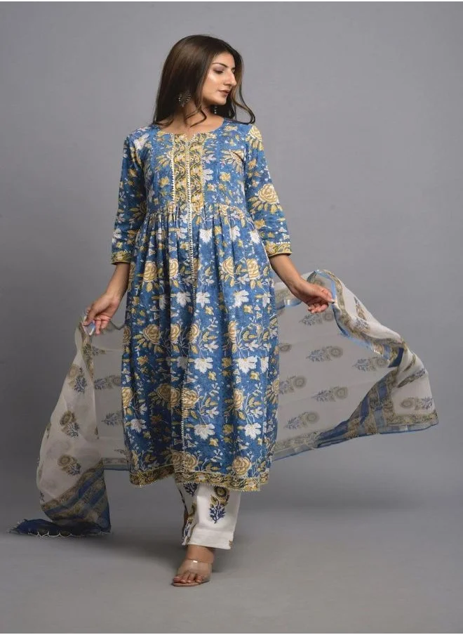 ZERESOUQ Teal Blue Full Suit Cape Kurta Set