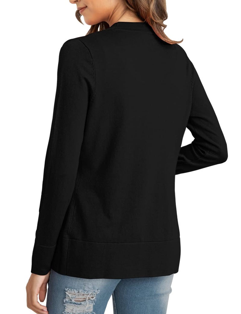 LIENRIDY Women's Cardigans Lightweight Long Sleeve Open Front Sweater Cardigan Black L - Image 4