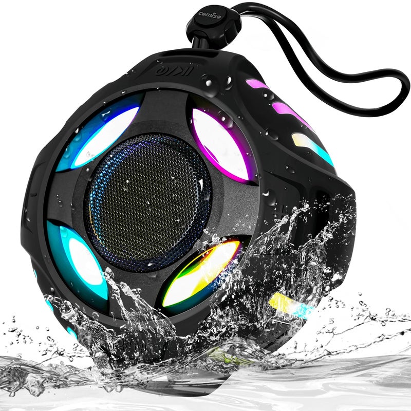 comiso Waterproof Bluetooth Speaker IPX7, Shower Speaker with Dynamic Lights, TWS Mode, Loud Stereo Sound, Robust Bass, Portable Wireless Speaker with 24H Playtime for Home, Outdoor/Kayak/Gift for Men, Women - Image 1