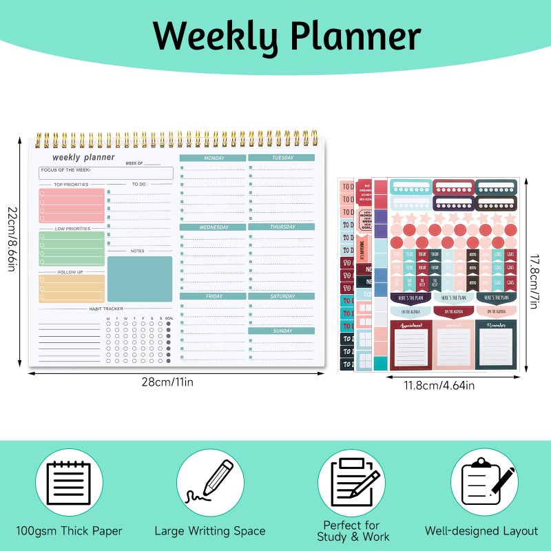 Thboxes Weekly To Do List Notepad, 8.5''x11'' Weekly Desk Planner with 52 Tear Off Sheets Undated Weekly Planner Habit Tracker & Productivity Organizer for Home School and Work, Green - Image 2
