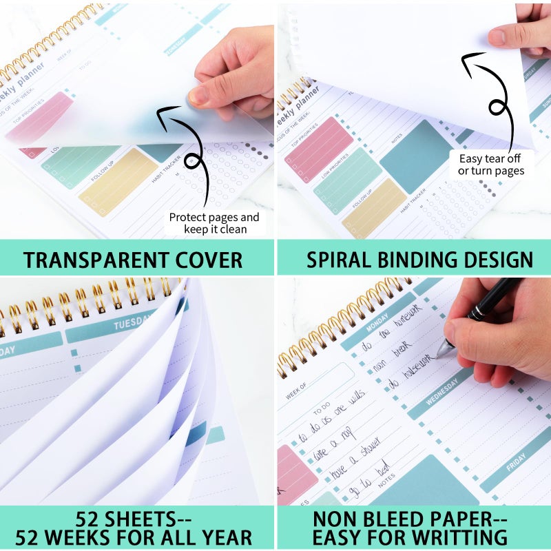 Thboxes Weekly To Do List Notepad, 8.5''x11'' Weekly Desk Planner with 52 Tear Off Sheets Undated Weekly Planner Habit Tracker & Productivity Organizer for Home School and Work, Green - Image 4