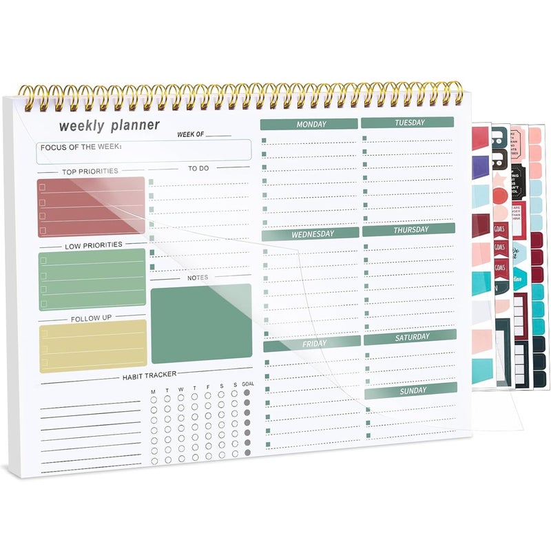 Thboxes Weekly To Do List Notepad, 8.5''x11'' Weekly Desk Planner with 52 Tear Off Sheets Undated Weekly Planner Habit Tracker & Productivity Organizer for Home School and Work, Green - Image 1