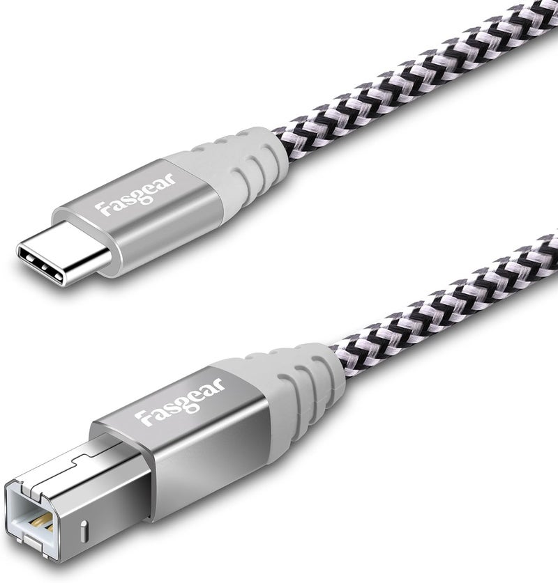 USB C to USB B Printer Cable 1 Pack 16.5ft/5m USB 2.0 Type C to Type B Scanner Braided Cord Compatible for Sam-sung Brother Epson HP Canon Printer|Yamaha Digital Piano Midi Keyboard DAC |Gray - Image 1