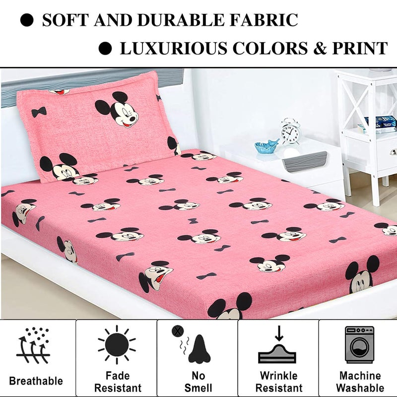 Kuber Industries Cotton Single Bedsheet with 1 Pillow Cover | Wrinkle Free Single Bedsheet for Kids Room & Bedroom | Pink - Image 2
