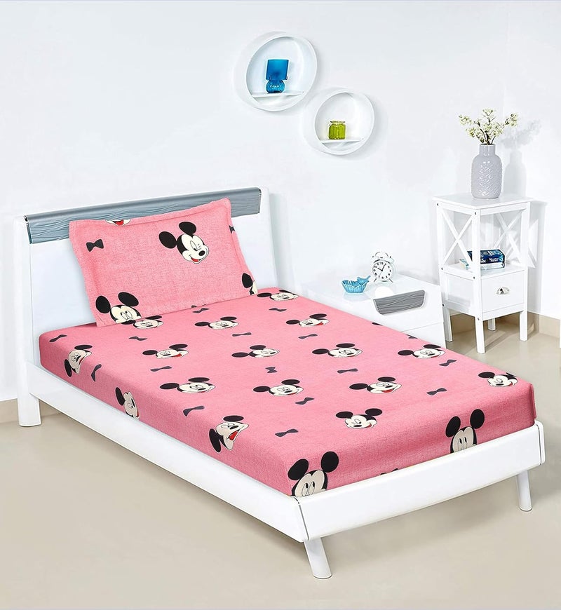 Kuber Industries Cotton Single Bedsheet with 1 Pillow Cover | Wrinkle Free Single Bedsheet for Kids Room & Bedroom | Pink - Image 1
