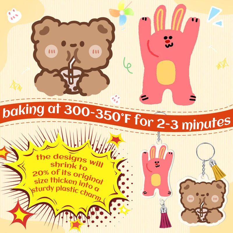 Natonhi 156 Pcs Shrinky Dink Paper Keychain Kit,with 25 Pcs Shrinky Plastic Sheets 7.9"x5.7",Hole Punch,Tassel,Key Rings with Chain,Jump Rings DIY Crafts for Adults and Teens - Image 4