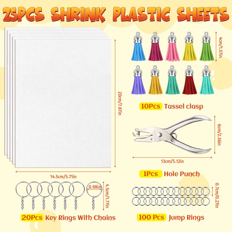 Natonhi 156 Pcs Shrinky Dink Paper Keychain Kit,with 25 Pcs Shrinky Plastic Sheets 7.9"x5.7",Hole Punch,Tassel,Key Rings with Chain,Jump Rings DIY Crafts for Adults and Teens - Image 2