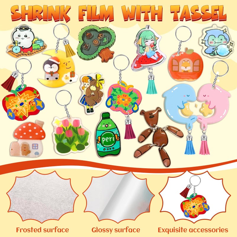Natonhi 156 Pcs Shrinky Dink Paper Keychain Kit,with 25 Pcs Shrinky Plastic Sheets 7.9"x5.7",Hole Punch,Tassel,Key Rings with Chain,Jump Rings DIY Crafts for Adults and Teens - Image 3