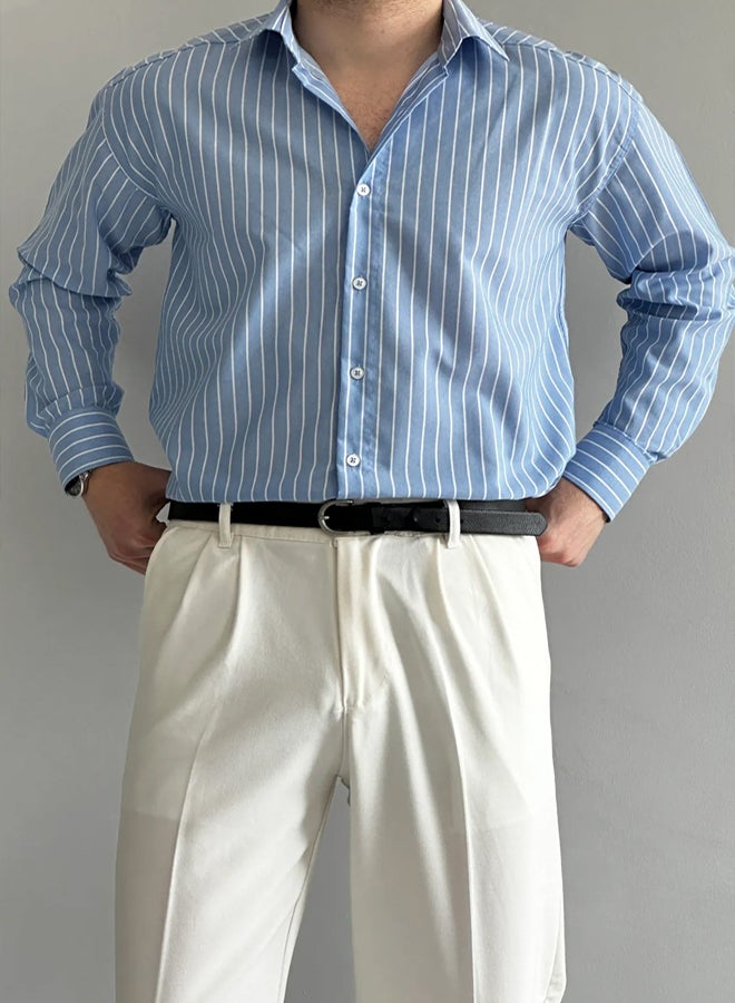 trendyol Blue Regular Fit Striped Men's Shirt - Image 2