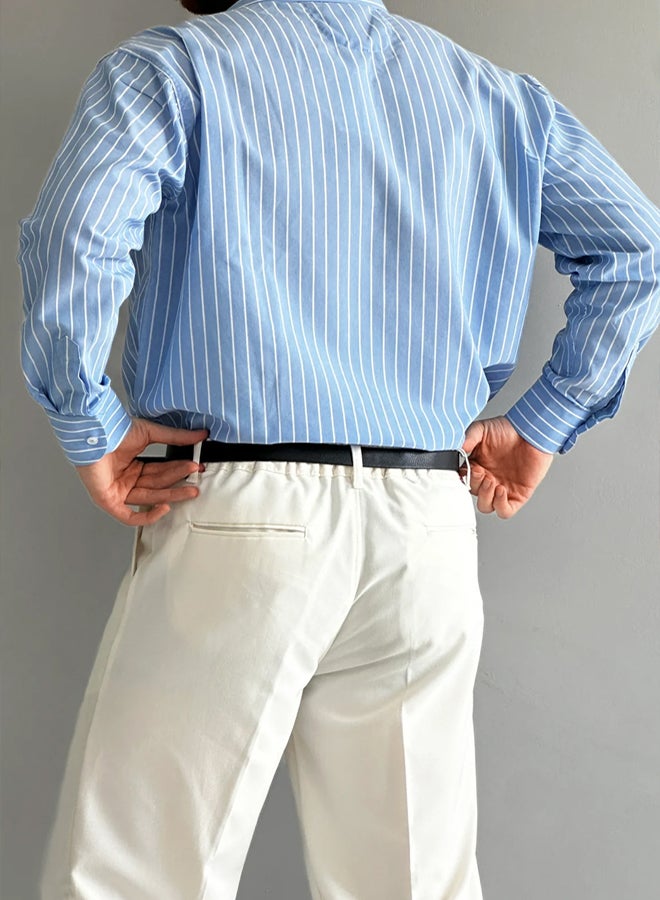 trendyol Blue Regular Fit Striped Men's Shirt - Image 3