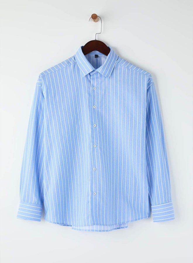 trendyol Blue Regular Fit Striped Men's Shirt - Image 4