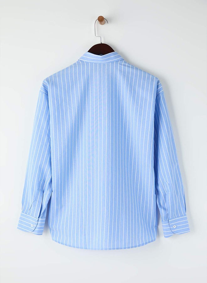 trendyol Blue Regular Fit Striped Men's Shirt - Image 5