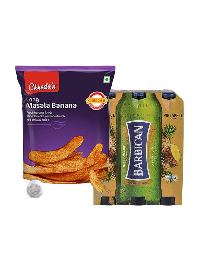 noon Chheda's Long Masala Banana Chips 170grams + Barbican Pineapple Flavoured Non-Alcoholic Malt Beverage NRB Pineapple 330ml Pack of 6 - Image 1