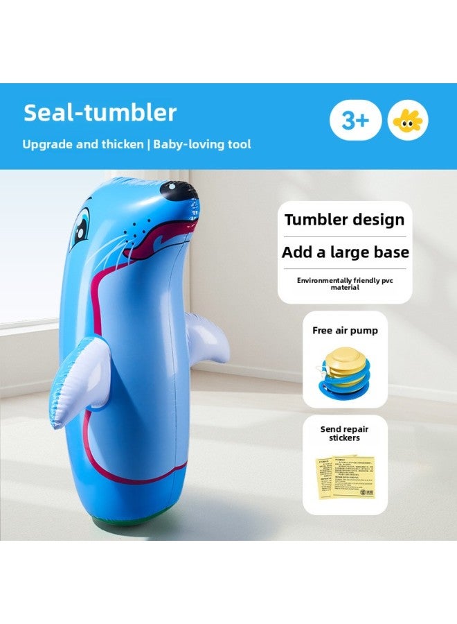 Inflatable Tumbler Toy Baby Baby Indoor Early Education Educational Children Boxing Sandbag Dinosaur Large Bite-Color:Seal [upgraded And Thickened] Comes With Air Pump + Repair Subsidy - Image 1