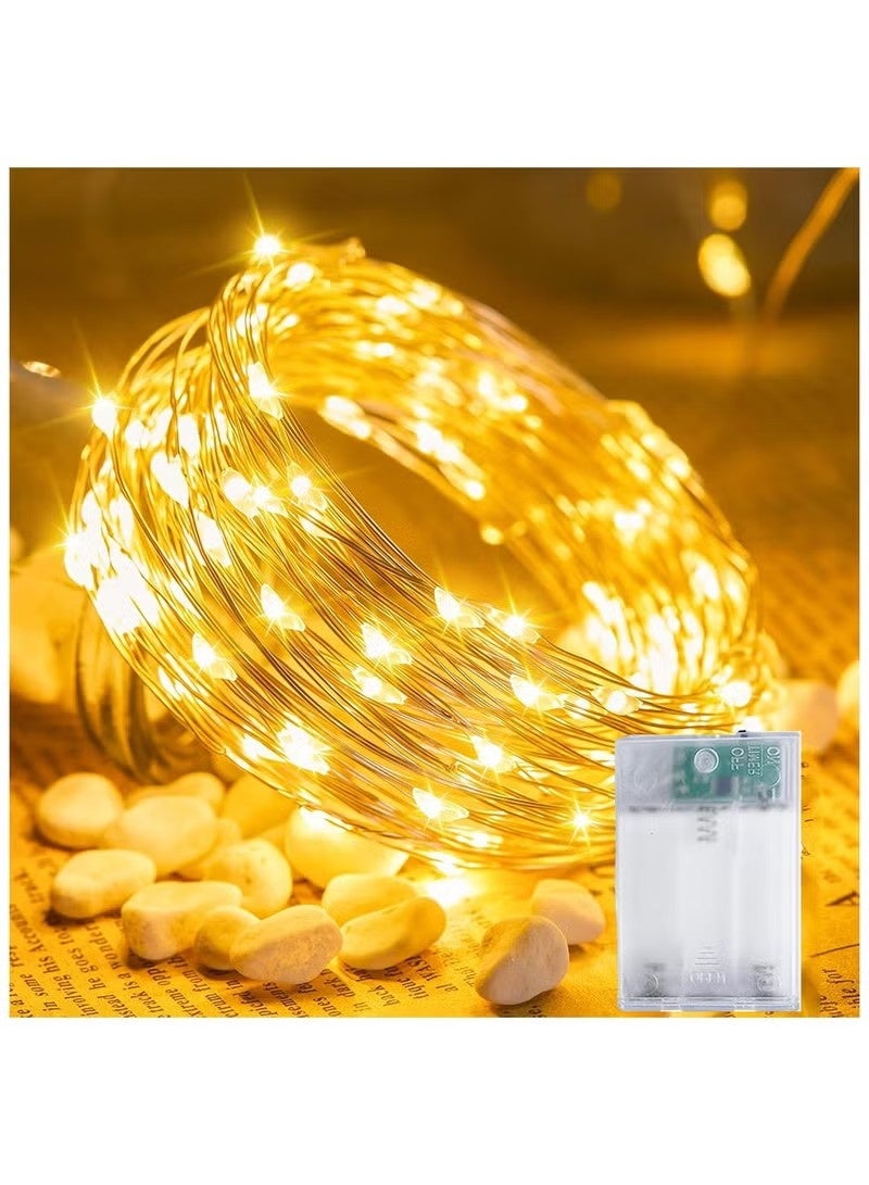 50LEDs Eid Fairy Lights, 5M Fairy Lights, Silver Wire, Battery Operated, 2 Modes, for Eid Party Home Decoration (Warm White) - Image 1