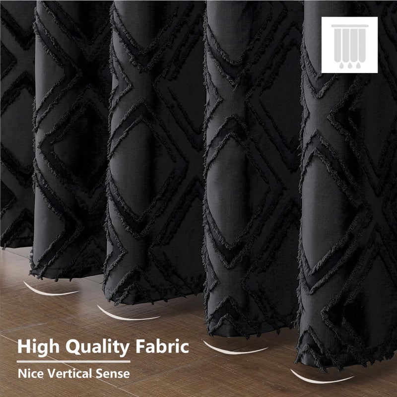 OWENIE Black Shower Curtain Set  Jacquard Geometric Textured Fabric Boho Shower Curtains for Bathroom  Soft Hotel Style Farmhouse Shower Curtain Grommet Top 12 Hooks  Machine Washable  72x72  Black - Image 5