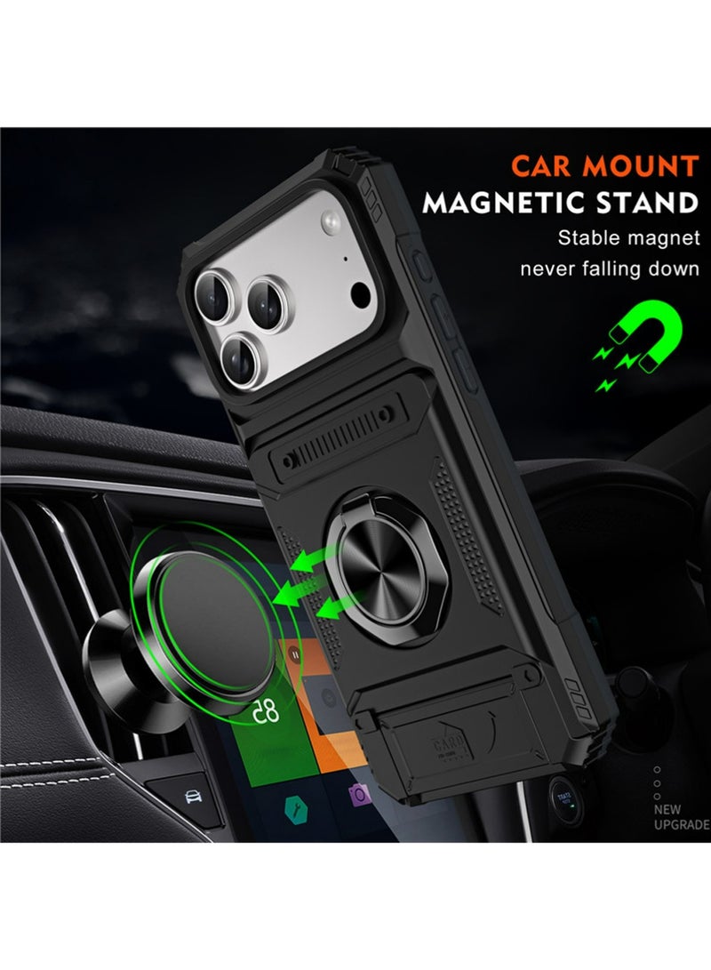 إكس ليفيل كيس لآيفون 17 برو ماكس مع حامل بطاقة مخفية [تخزين بطاقات 2] 360 درجة مغناطيسية دوار حلقة ركلة ثقيلة طبقة مزدوجة غطاء مقاوم للصدمات لآيفون أبل 17 برو ماكس - Image 3