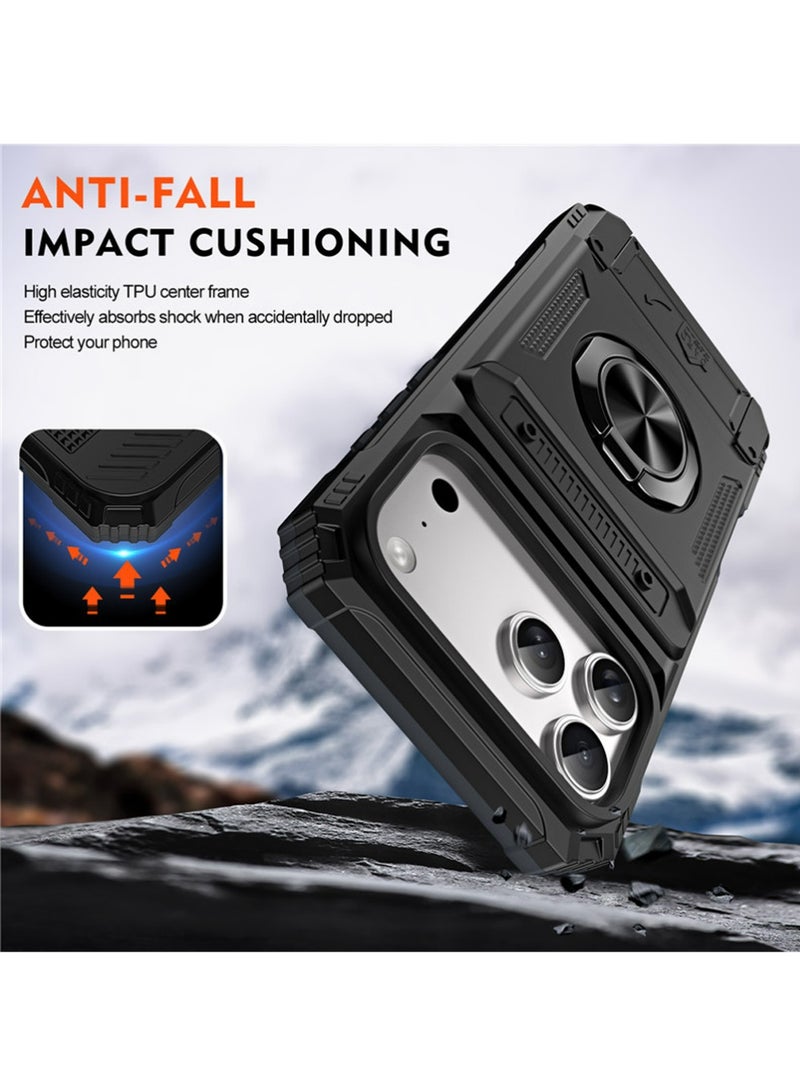 إكس ليفيل كيس لآيفون 17 برو ماكس مع حامل بطاقة مخفية [تخزين بطاقات 2] 360 درجة مغناطيسية دوار حلقة ركلة ثقيلة طبقة مزدوجة غطاء مقاوم للصدمات لآيفون أبل 17 برو ماكس - Image 5