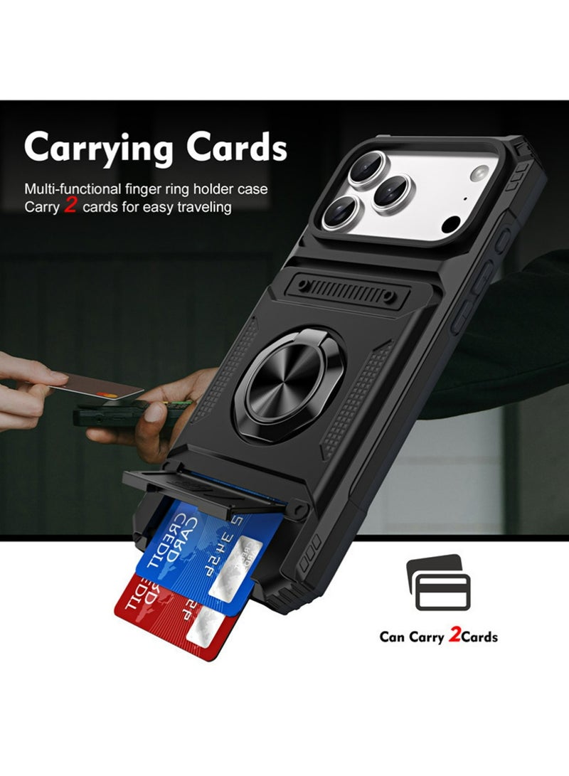 إكس ليفيل كيس لآيفون 17 برو ماكس مع حامل بطاقة مخفية [تخزين بطاقات 2] 360 درجة مغناطيسية دوار حلقة ركلة ثقيلة طبقة مزدوجة غطاء مقاوم للصدمات لآيفون أبل 17 برو ماكس - Image 2