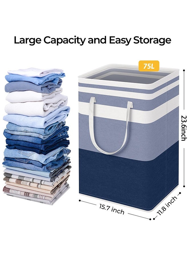 TaqwaMart 2-Pack Large Laundry Basket, Waterproof, Freestanding Laundry Hamper, Collapsible Tall Clothes Hamper with Extended Handles for Clothes Toys in the Dorm and Family (75L) - Image 3