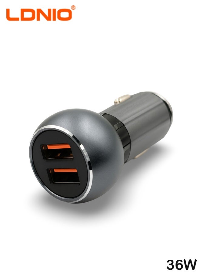 LDNIO 36W Dual USB Metal Car Charger with QC3.0 Fast Charging, 12V/24V Vehicle Adapter for Smartphones Tablets iPads Cameras Earbuds, Dual Port Quick Charge, Smart Chip Protection, Stable Output, Includes Charging Cable, C503Q - Image 1