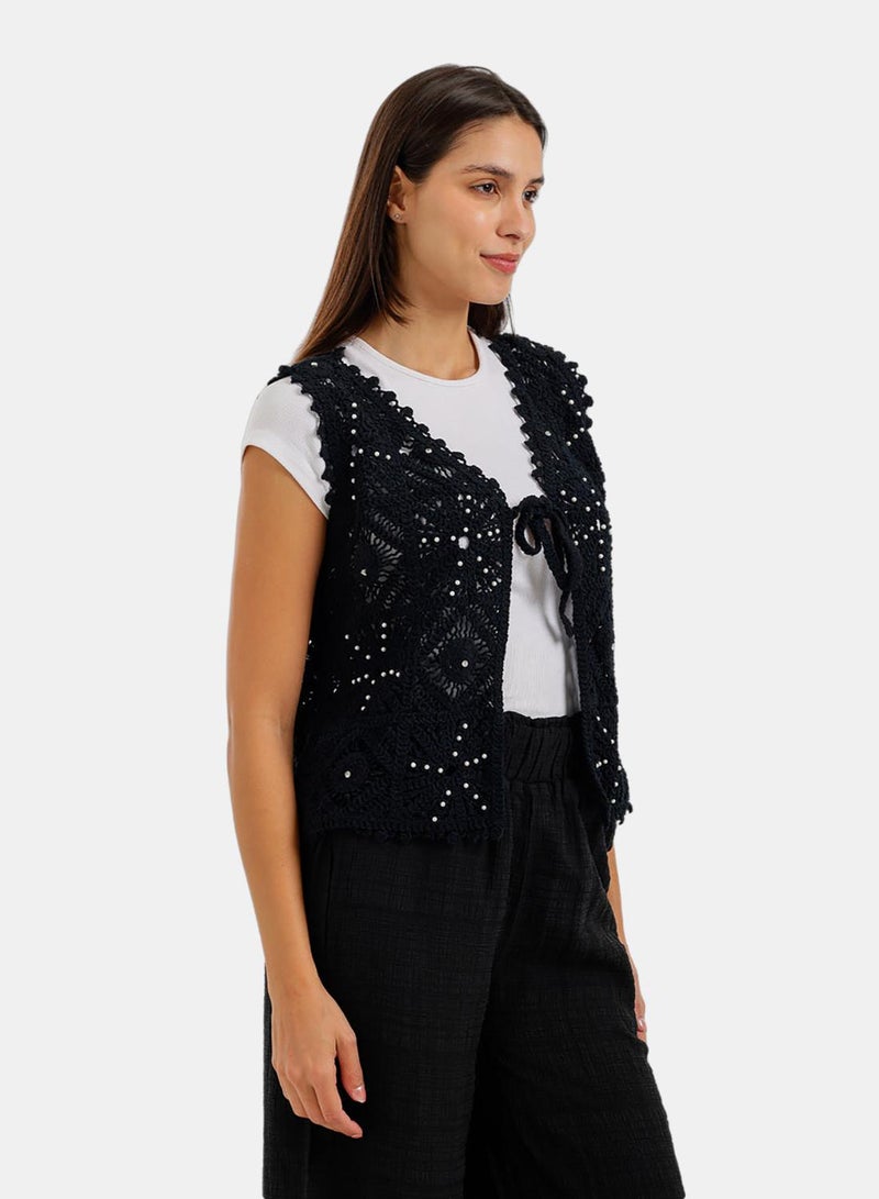 Carina Tie-Front Crochet Kimono - Image 2