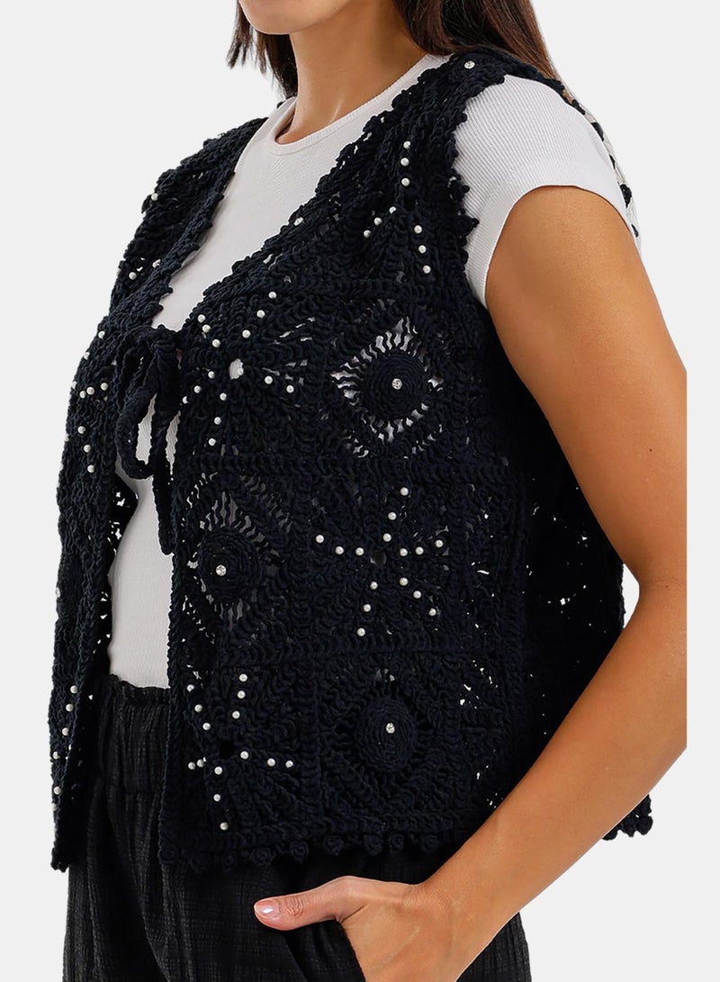 Carina Tie-Front Crochet Kimono - Image 5