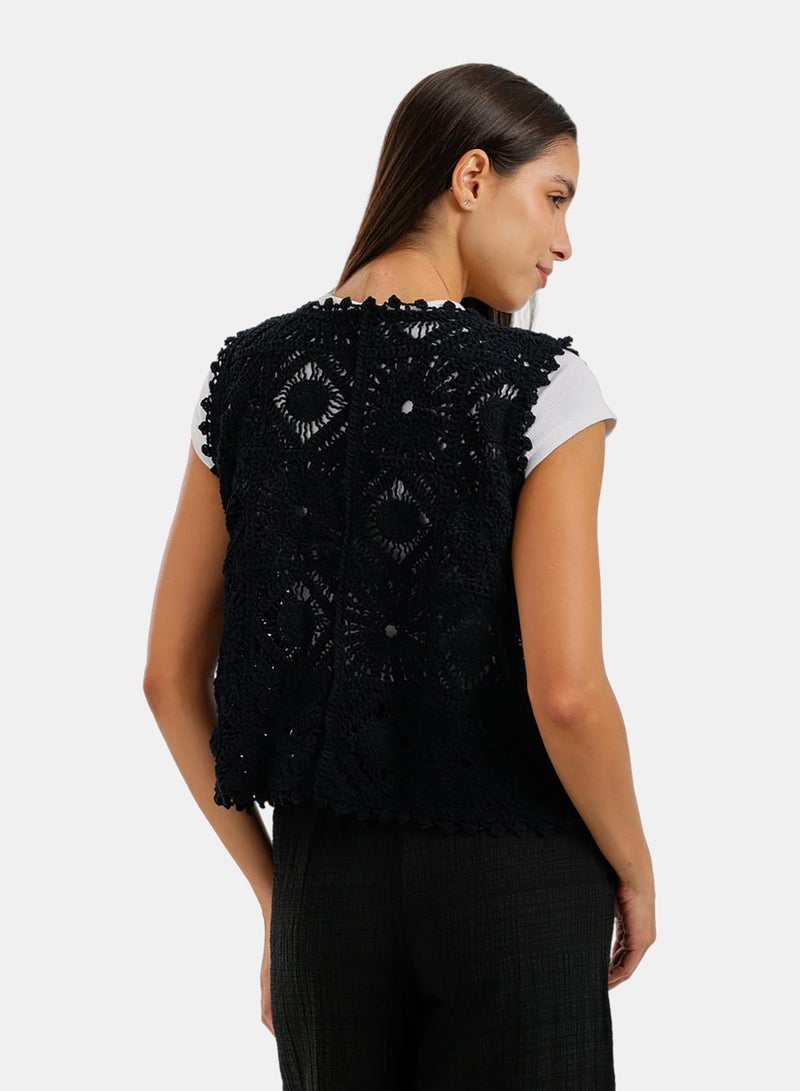 Carina Tie-Front Crochet Kimono - Image 4