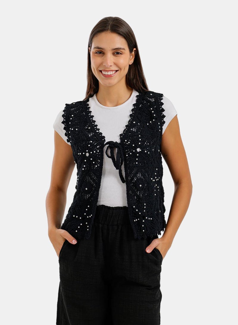 Carina Tie-Front Crochet Kimono - Image 1