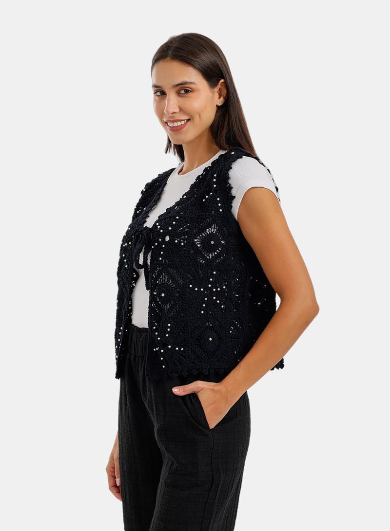 Carina Tie-Front Crochet Kimono - Image 3