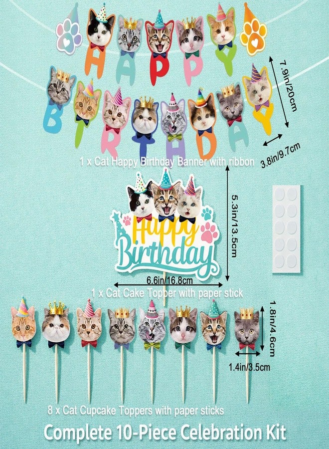 Favuit Cat Theme Birthday Party Decorations Kit, Happy Birthday Banner, Cat Cake Topper and Cupcake Toppers, Cute Animal Party Supplies for Boys Girls - Image 4
