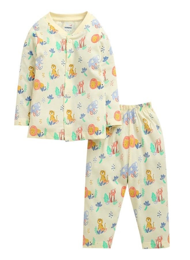 BUMZEE Boys Cotton Full Sleeves Jabla & Pyjama Set Cream - 6-9 Months (Peb10681D-crm) - Image 1