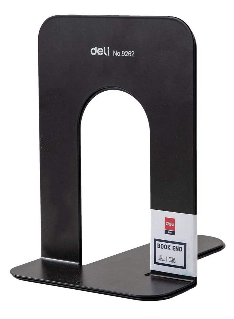 Deli 2-Piece Metal Book End Black 7.5 Inch Size - Image 1