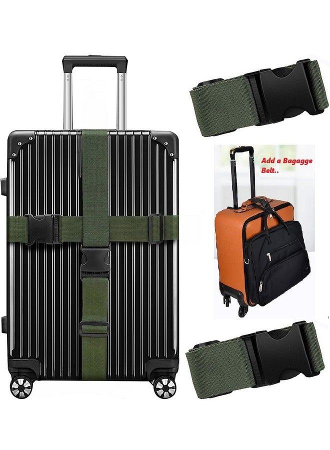 iCONY SEAT BELT MATERIAL 2 LUGGAGE STRAP (2"X6.5FEET COLOR) + 1 ADD ON BAGAGGE BELT(1"X20" BLACK) WITH QUICK RELEASE BUCKLE ADJUSTABLE, PREMIUM ACCESSORY FOR TRAVEL BAG CLOSURE BRIGHT COLORS (3PACK, GREEN) - Image 1